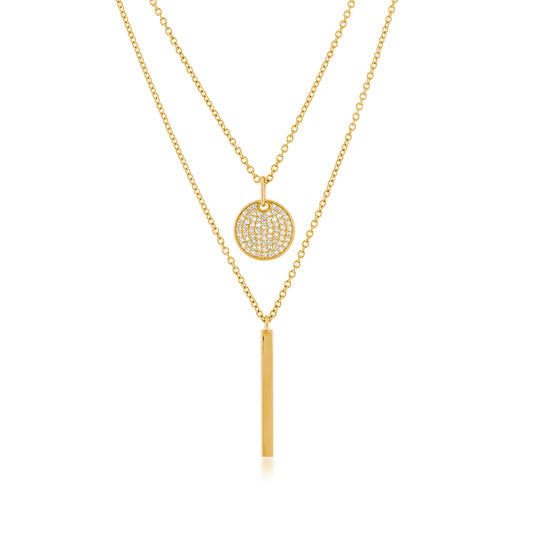 Demi Fine 1/3 ct. tw. Diamond Pave Disc & Bar Layered Necklace in 10K Yellow Gold