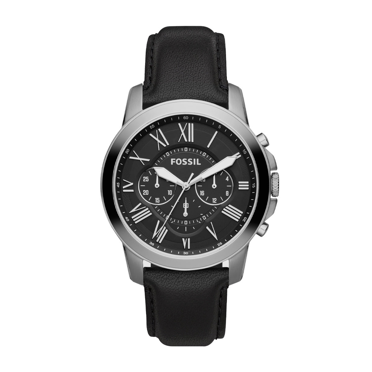 Fossil Men's Grant Quartz Chronograph Stainless Steel Watch with Black Dial & Leather Strap