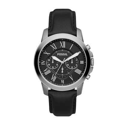 Fossil Men's Grant Quartz Chronograph Stainless Steel Watch with Black Dial & Leather Strap