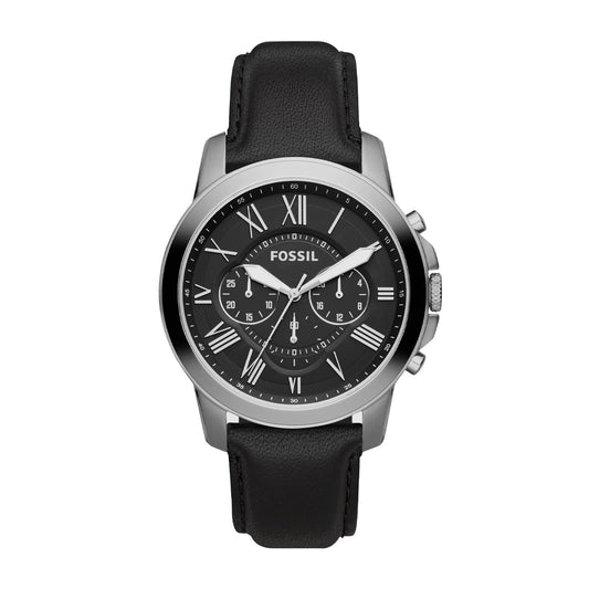 Fossil Men's Grant Quartz Chronograph Stainless Steel Watch with Black Dial & Leather Strap