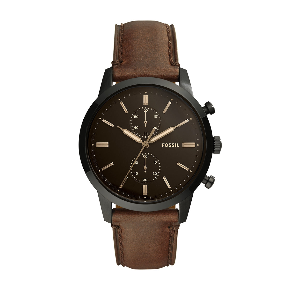 Fossil Men's Townsman Quartz Chronograph Black Stainless Steel Watch with Black Dial & Leather Strap