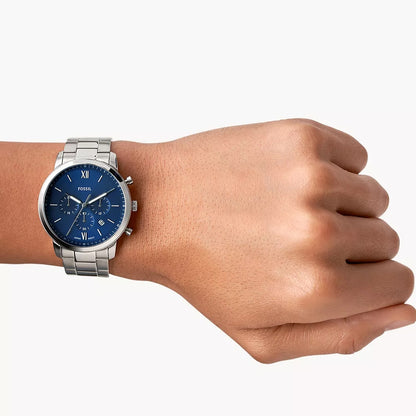 Fossil Men's Neutra Quartz Chronograph Stainless Steel Watch with Blue Dial front view