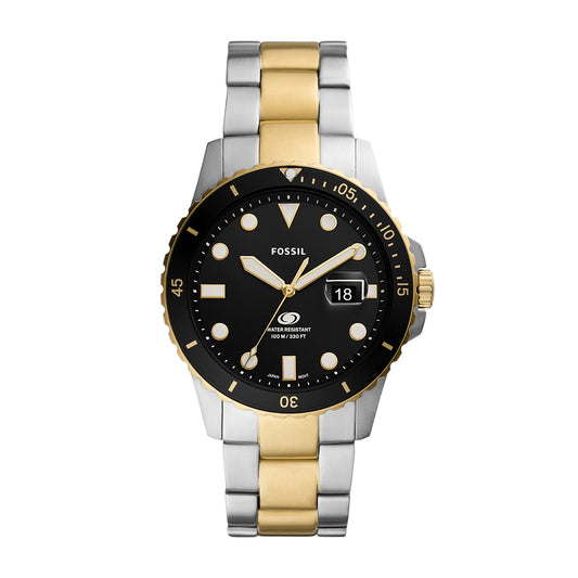 Fossil Men's Quartz Dive White & Gold-Tone Stainless Steel Watch with Black Dial
