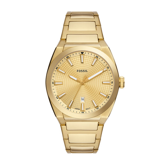Fossil Men's Everett Quartz Gold-Tone Stainless Steel Watch with Gold Sunray Dial