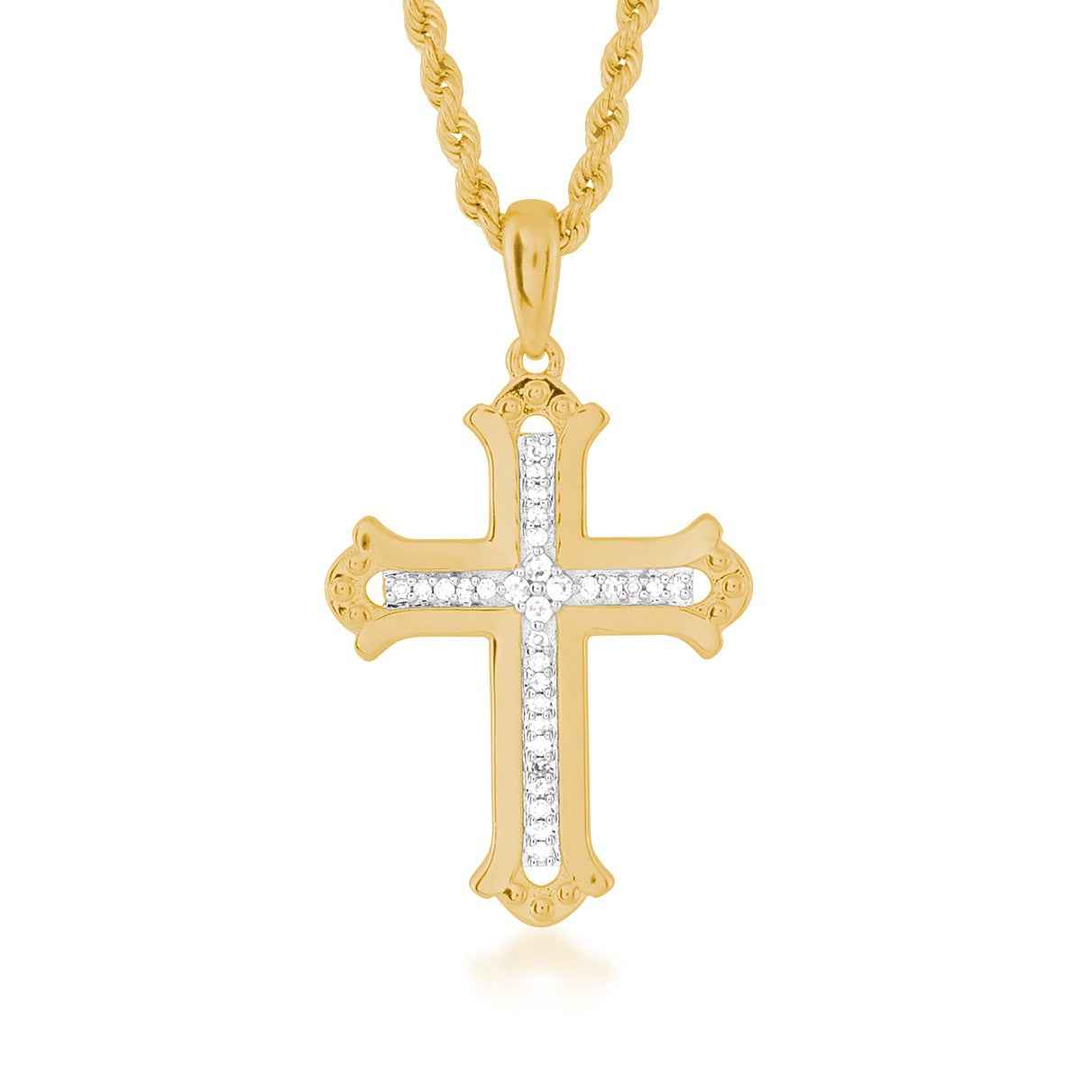 1/10 ct. tw. Men's Diamond Cross Pendant in 10K Yellow Gold Plated Sterling Silver