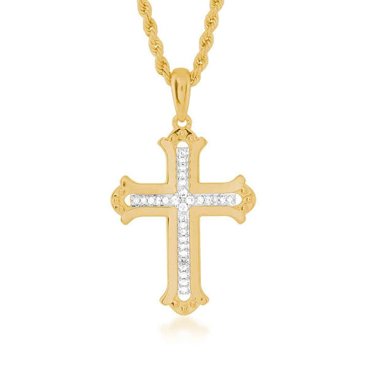 1/10 ct. tw. Men's Diamond Cross Pendant in 10K Yellow Gold Plated Sterling Silver