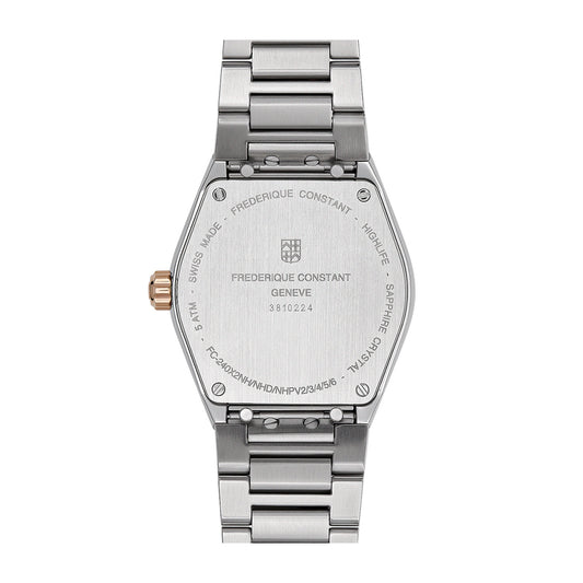 Frederique Constant Ladies' Highlife Quartz Two-Tone Stainless Steel Watch with Brown Dial front view