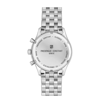 Frederique Constant Men's Triple Calendar Quartz Stainless Steel Watch with Silver Dial front view