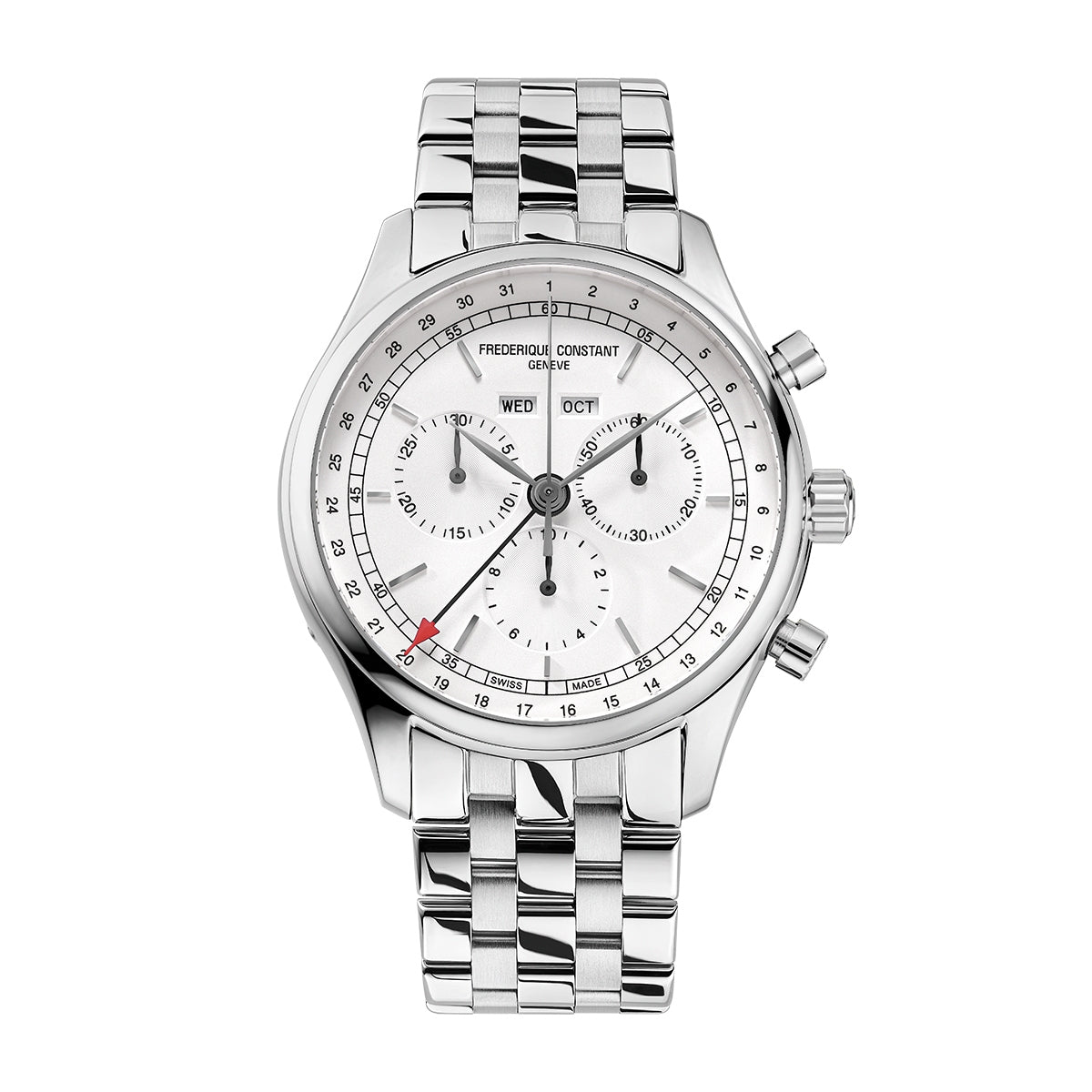 Frederique Constant Men's Triple Calendar Quartz Stainless Steel Watch with Silver Dial