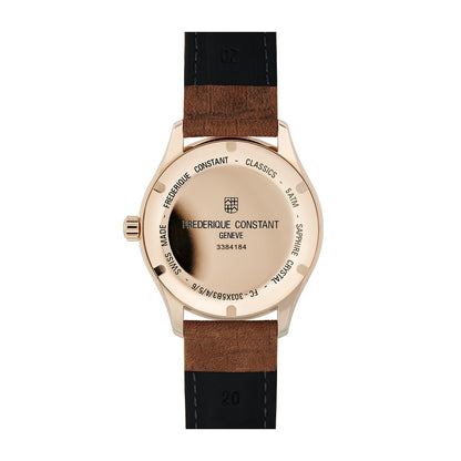 Frederique Constant Men's Index Automatic Rose Gold-Tone Stainless Steel Watch with Silver Dial & Brown Leather front view