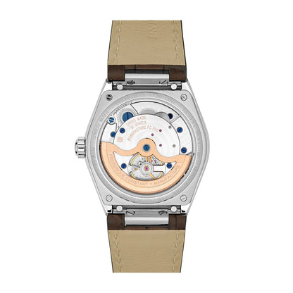 Frederique Constant Men's Highlife Worldtimer Manufacture Stainless Steel Watch with Brown Dial & Leather Strap front view