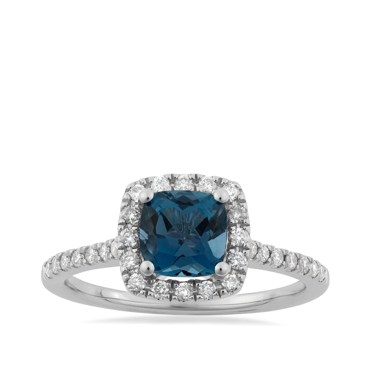 Cushion Blue Topaz & 3/8 ct. tw. Diamond Halo Ring in 14K White Gold