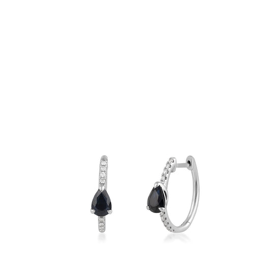 Pear Sapphire & 1/6 ct. tw. Diamond Hoop Earrings in 14K White Gold