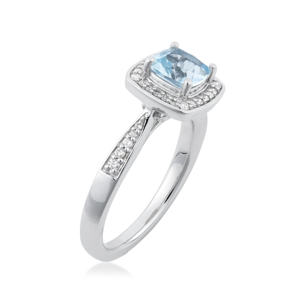 Cushion Aquamarine & 1/6 ct. tw. Diamond Halo Ring in 14K White Gold front view