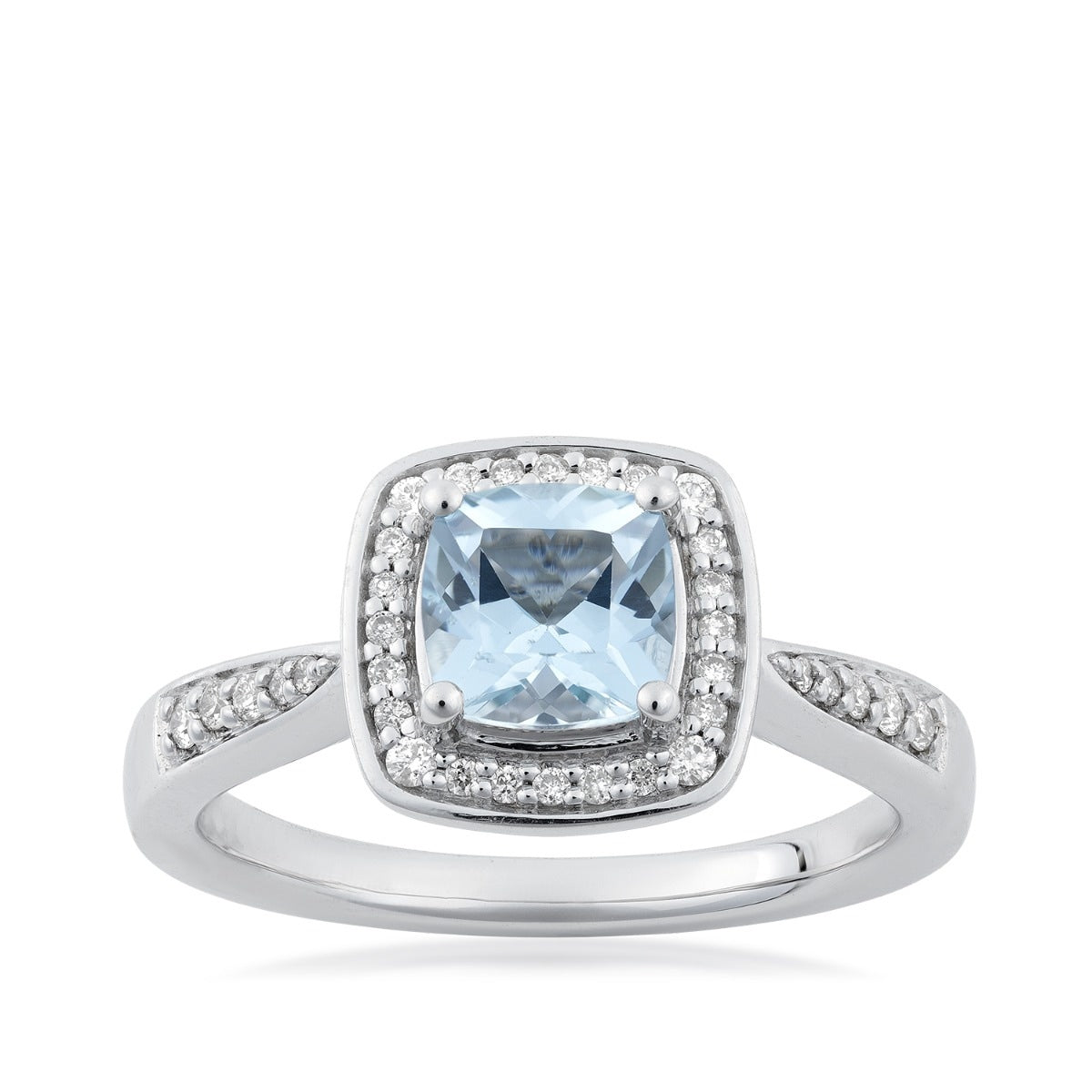 Cushion Aquamarine & 1/6 ct. tw. Diamond Halo Ring in 14K White Gold
