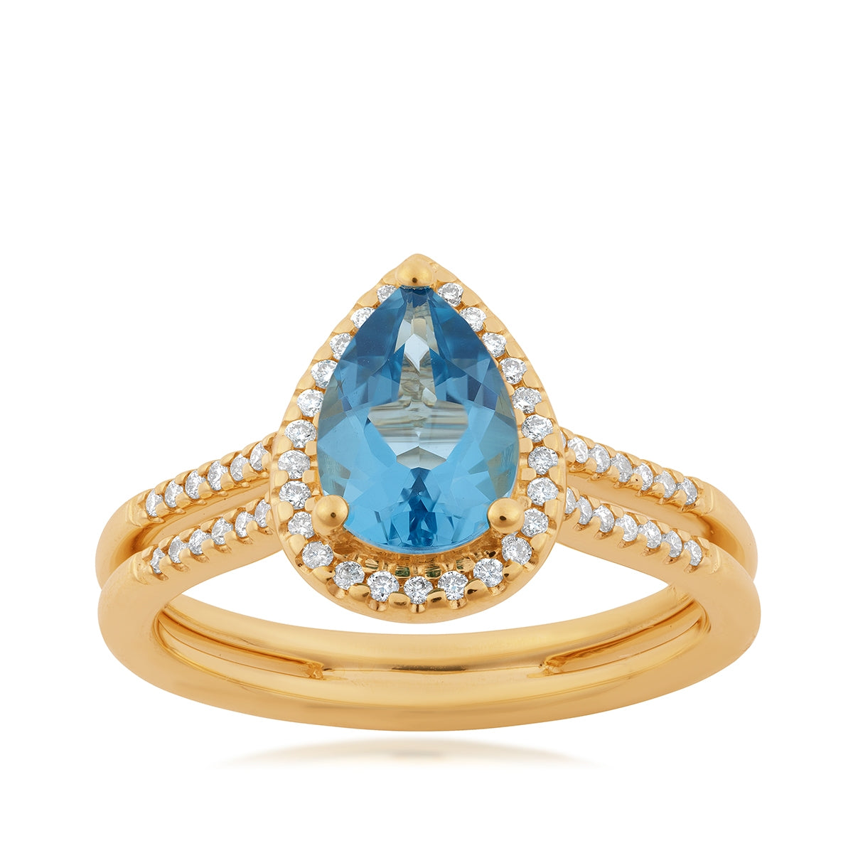 Pear London Blue Topaz & 1/5 ct. tw. Diamond Halo Ring in 14K Yellow Gold
