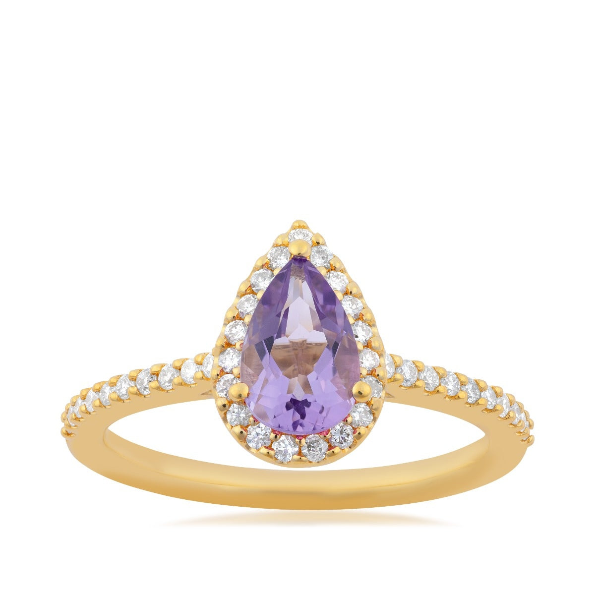 Pear Amethyst & 1/4 ct. tw. Diamond Halo Ring in 14K Yellow Gold