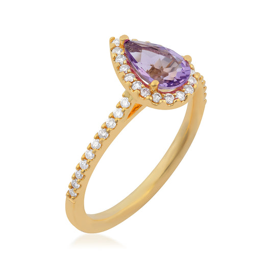 Pear Amethyst & 1/4 ct. tw. Diamond Halo Ring in 14K Yellow Gold front view