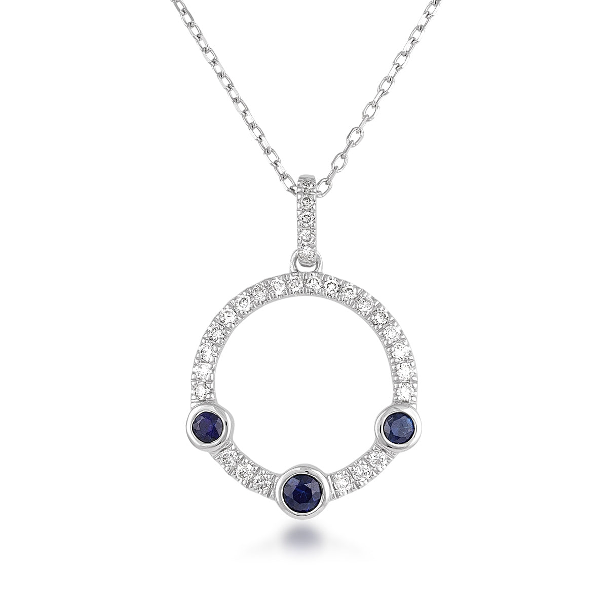 Round Sapphire & 1/5 ct. tw. Diamond Circle Pendant in 14K White Gold