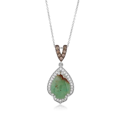 Le Vian Pear Peacock Aquaprase & 1/3 ct. tw. Chocolate & Vanilla Diamond Halo Pendant in 14K Vanilla Gold