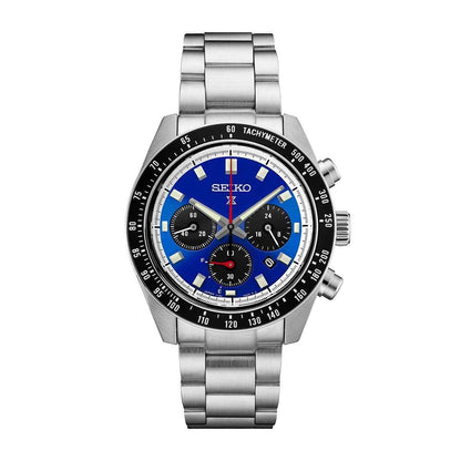 Seiko Men's Prospex Speedtimer Solar Chronograph Stainless Steel Watch with Blue Dial