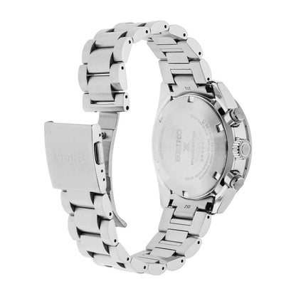 Seiko Men's Speedtimer Solar Stainless Steel Watch with Yellow Dial close-up detail