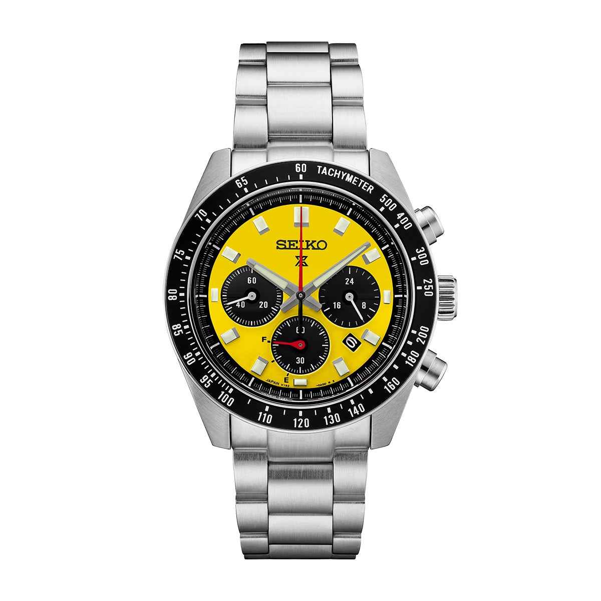 Seiko Men's Speedtimer Solar Stainless Steel Watch with Yellow Dial