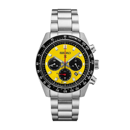 Seiko Men's Speedtimer Solar Stainless Steel Watch with Yellow Dial
