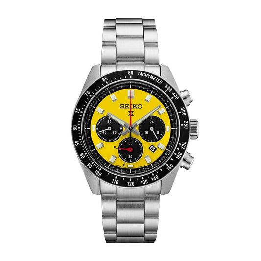 Seiko Men's Speedtimer Solar Stainless Steel Watch with Yellow Dial
