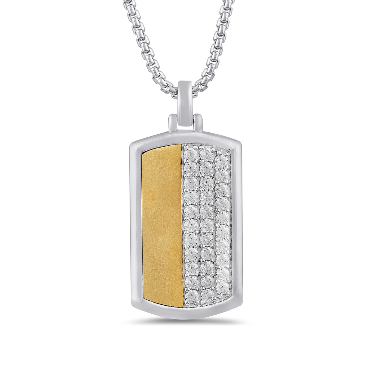 Adamante 1 ct. tw. Men's Lab-Grown Diamond Dog Tag Pendant in Sterling Silver & 10K Yellow Gold Plating