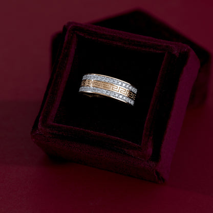 1/4 ct. tw. Men's Diamond Greek Ring in 10K Yellow Gold close-up detail