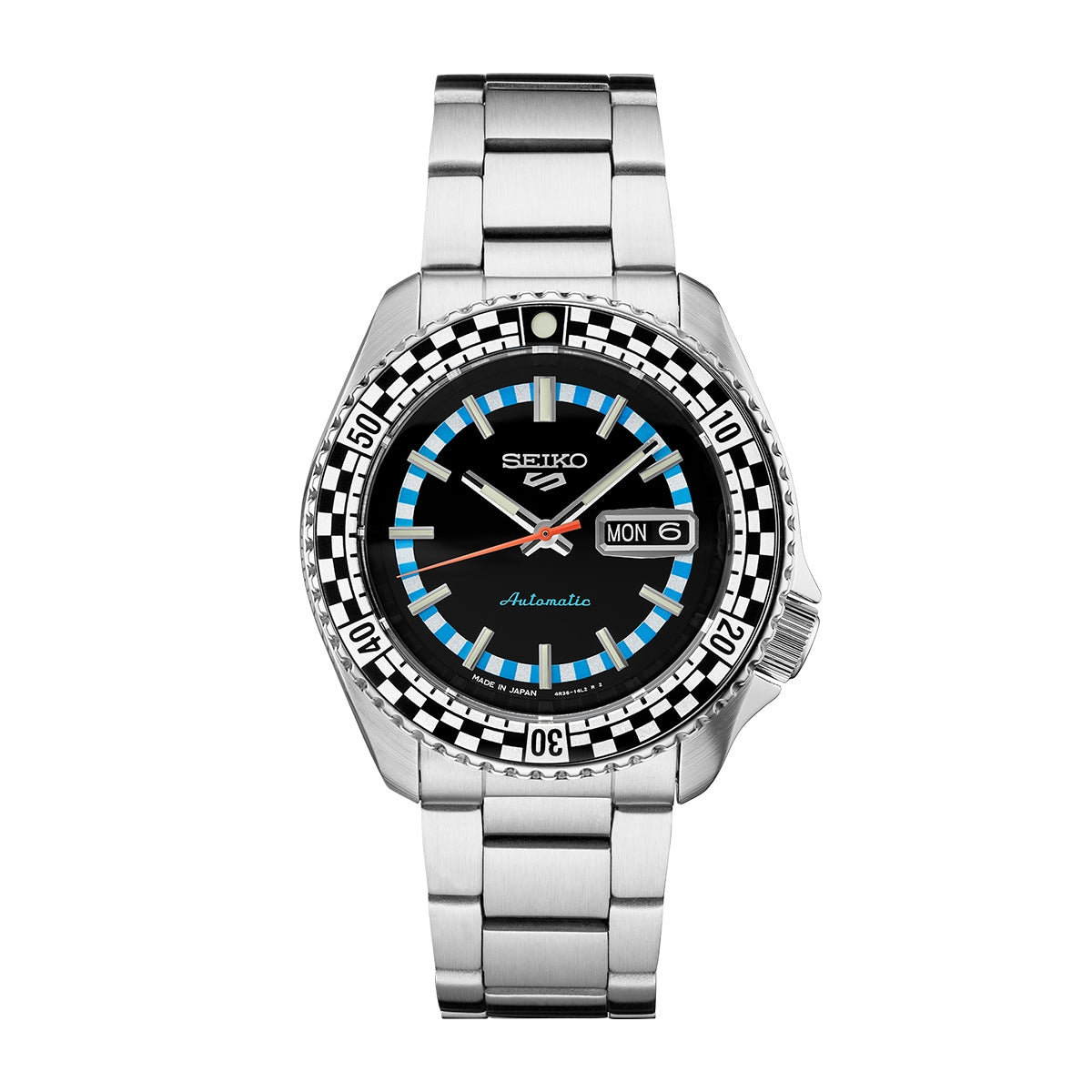Seiko Men's 5 Sports Automatic Stainless Steel Watch with Black & Blue Dial