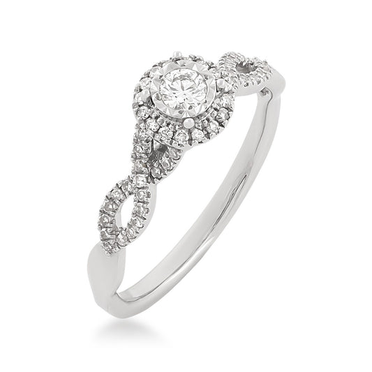 I Promise 1/4 ct. tw. Round Diamond Miracle Plate Halo Twist Promise Ring in 10K White Gold front view