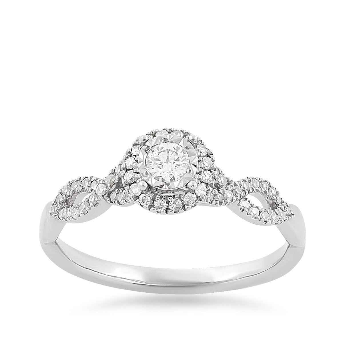 I Promise 1/4 ct. tw. Round Diamond Miracle Plate Halo Twist Promise Ring in 10K White Gold