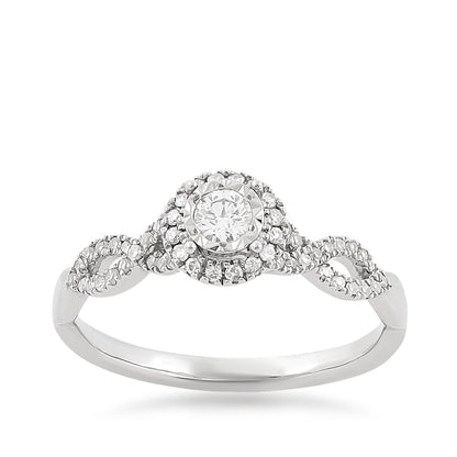 I Promise 1/4 ct. tw. Round Diamond Miracle Plate Halo Twist Promise Ring in 10K White Gold