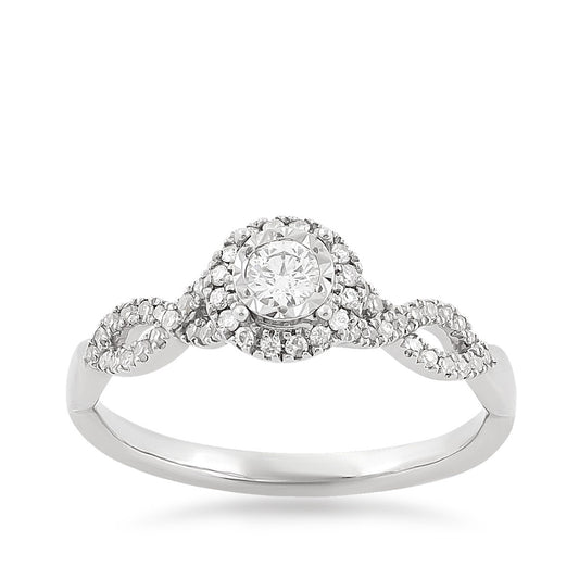 I Promise 1/4 ct. tw. Round Diamond Miracle Plate Halo Twist Promise Ring in 10K White Gold
