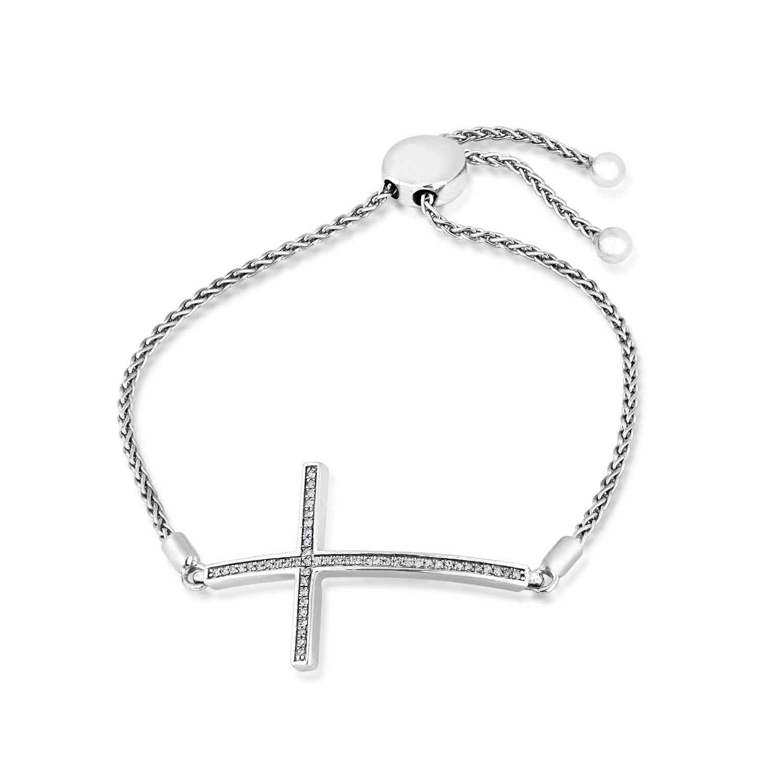 1/6 ct. tw. Diamond Cross Bolo Bracelet in Sterling Silver front view
