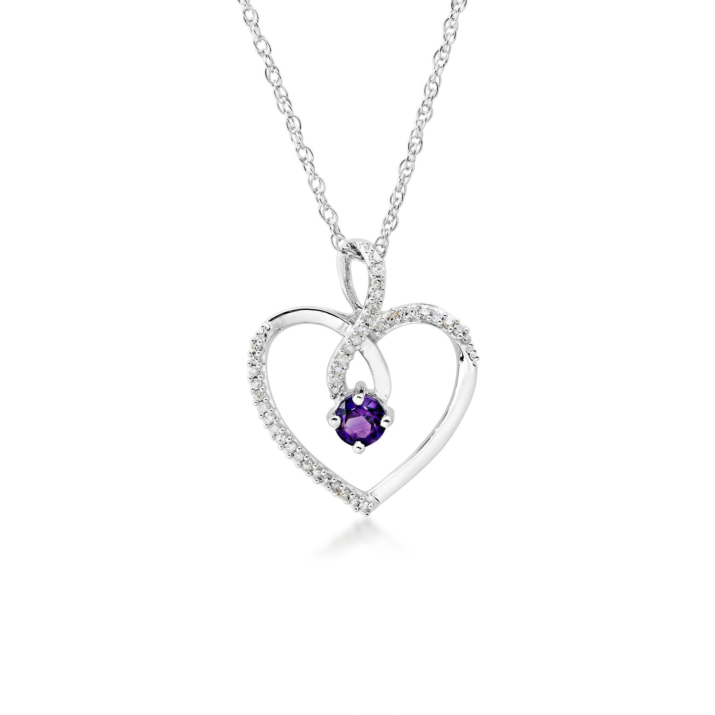 Amethyst and 1/8 ct. tw. Diamond Fashion Heart Pendant in Sterling Silver