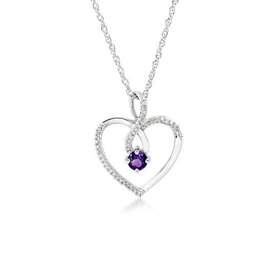 Amethyst and 1/8 ct. tw. Diamond Fashion Heart Pendant in Sterling Silver