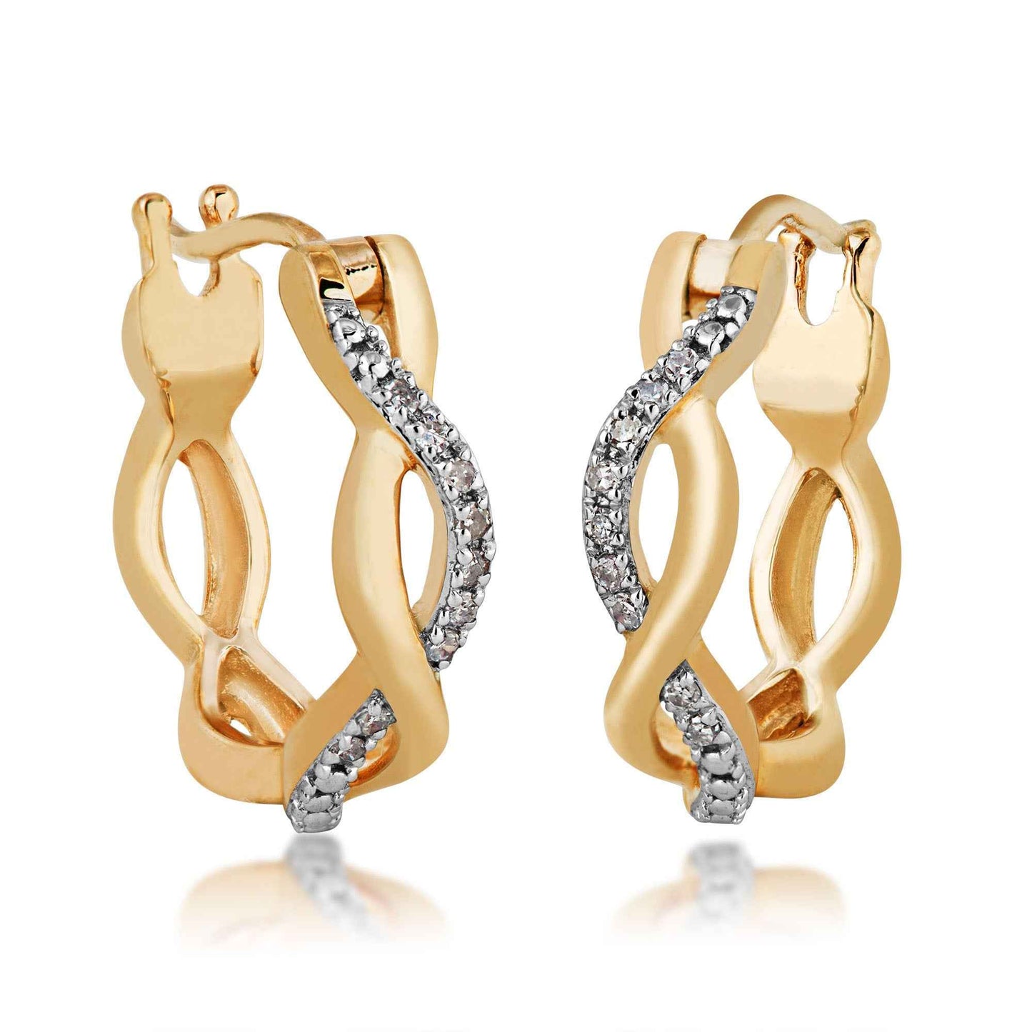 .06 ct. tw. Diamond Hoop Earrings with Diamond and Braid Design in 10K Yellow Gold