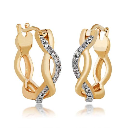.06 ct. tw. Diamond Hoop Earrings with Diamond and Braid Design in 10K Yellow Gold