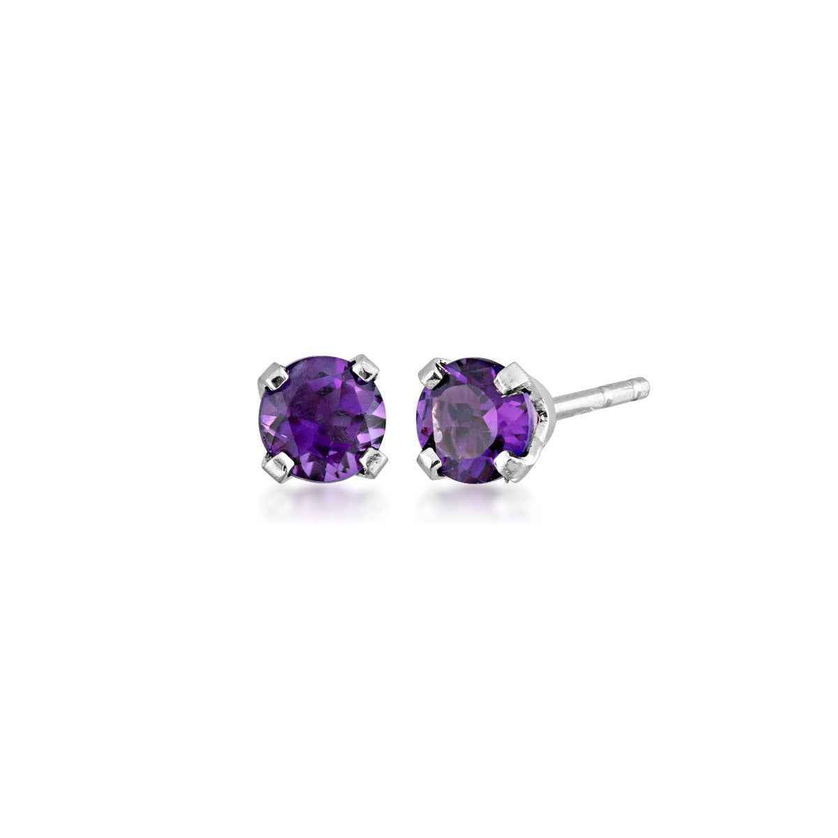 3mm Genuine Round Amethyst Solitaire Earrings in 10K White Gold
