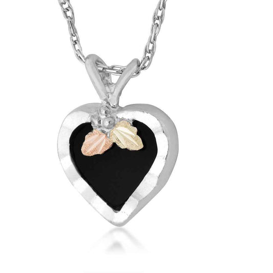 Black Hills Gold Heart Onyx Pendant in Sterling Silver