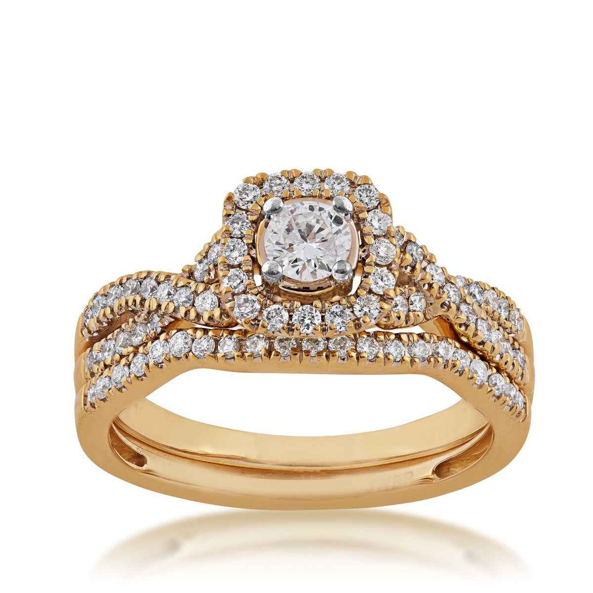 True Promise 5/8 ct. tw. Round Brilliant Diamond Halo Wedding Set in 10K Yellow Gold