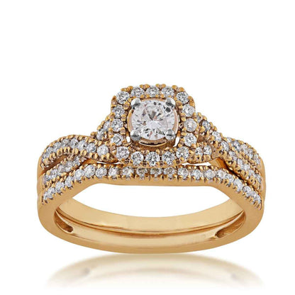 True Promise 5/8 ct. tw. Round Brilliant Diamond Halo Wedding Set in 10K Yellow Gold