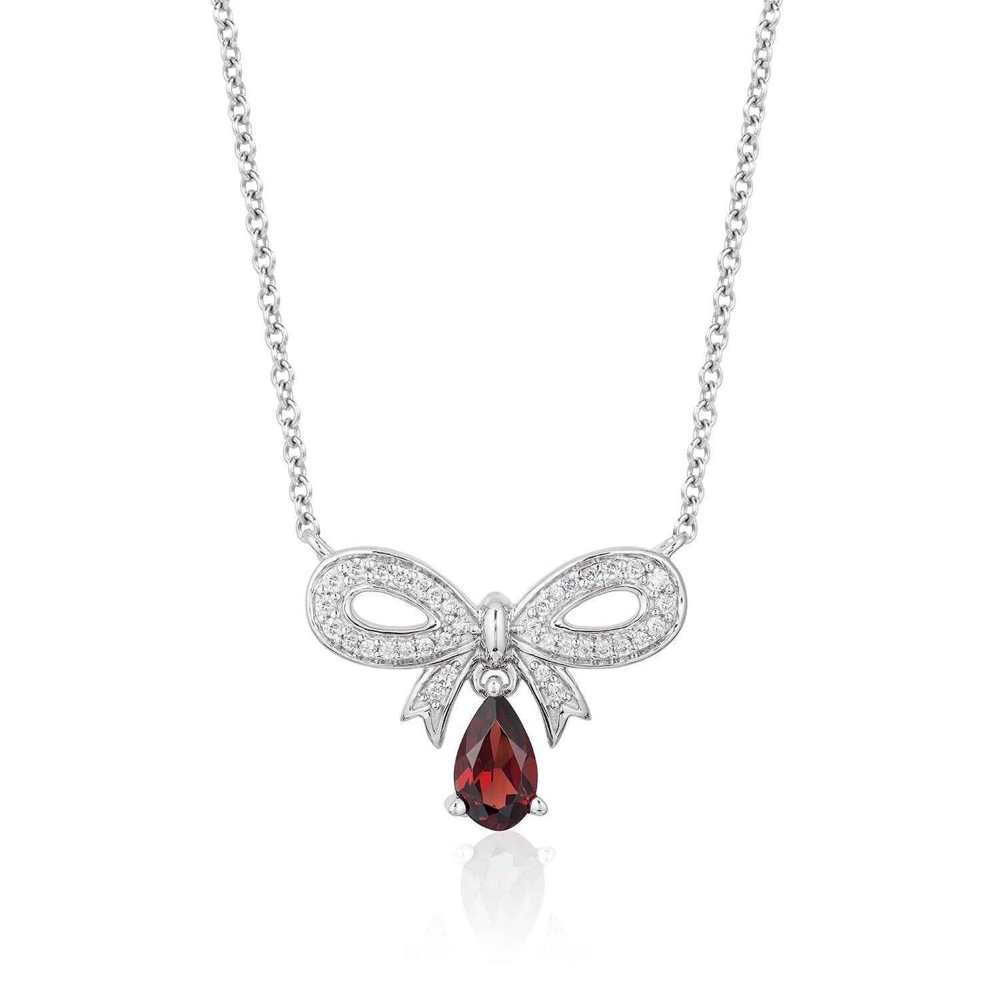 Enchanted Disney Snow White 1/7 ct. tw. Diamond and Teardrop Garnet Necklace in Sterling Silver