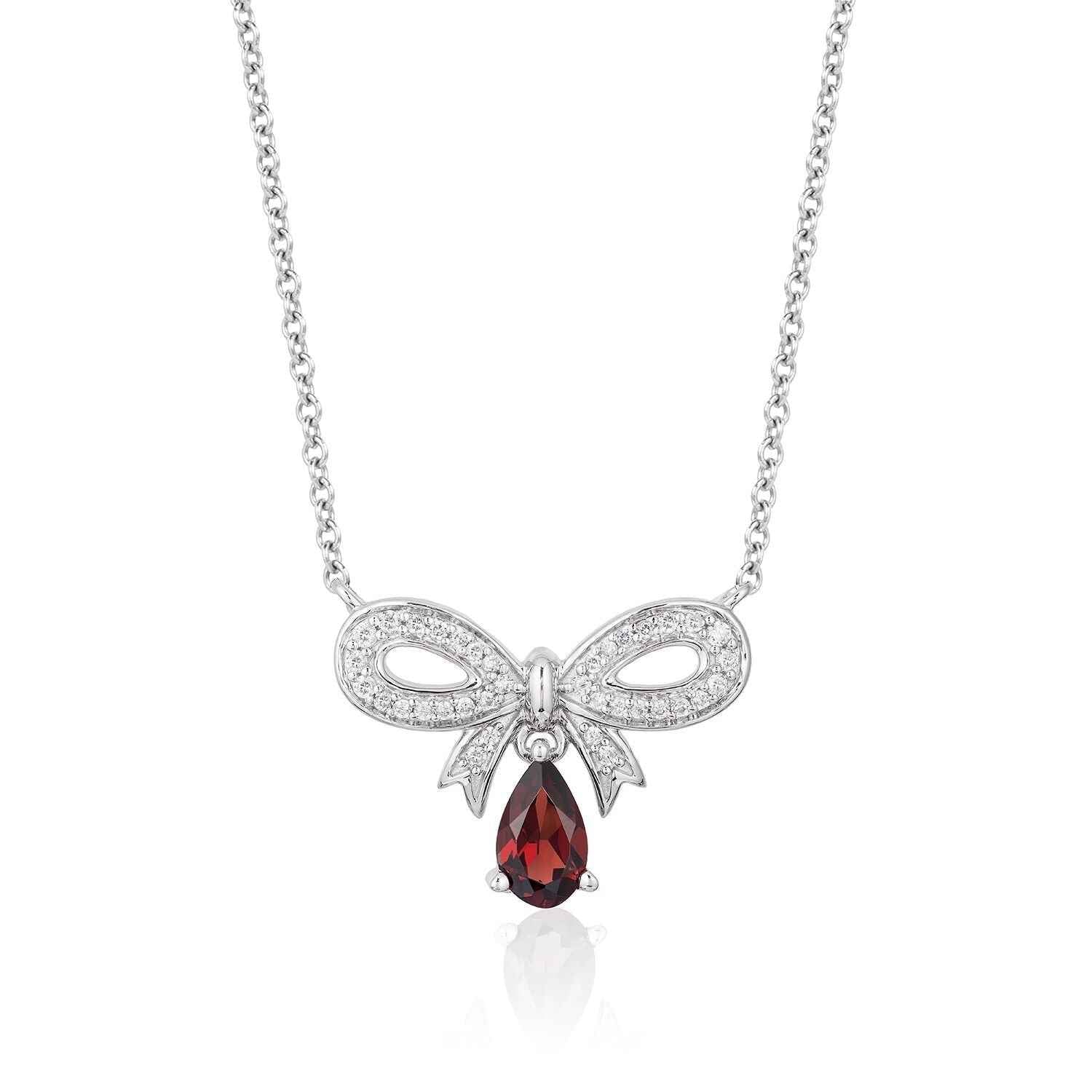 Enchanted Disney Snow White 1/7 ct. tw. Diamond and Teardrop Garnet Necklace in Sterling Silver