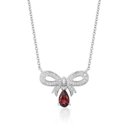 Enchanted Disney Snow White 1/7 ct. tw. Diamond and Teardrop Garnet Necklace in Sterling Silver