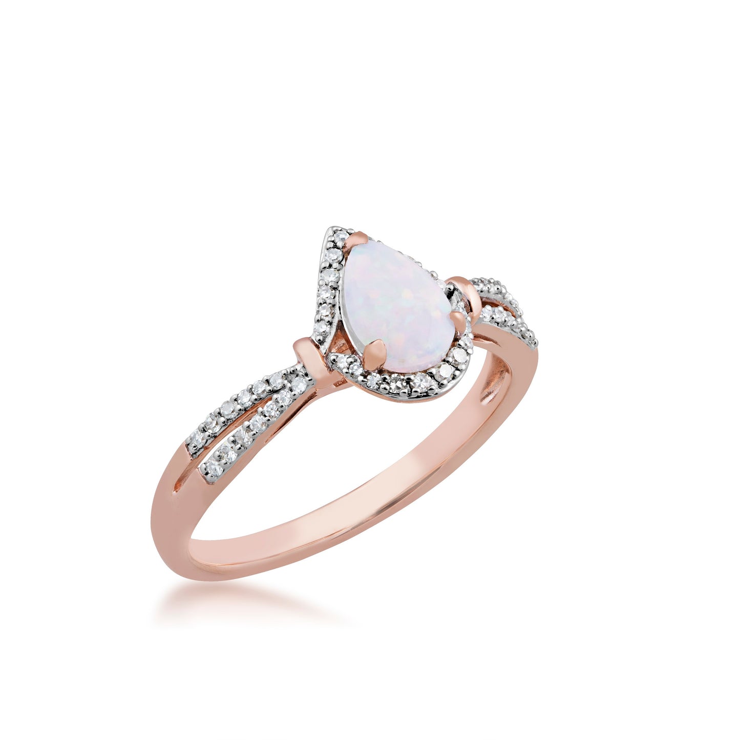 Opal and 1/7 ct. tw. Diamond Pear-Shaped Fashion Ring in 10K Pink Gold front view