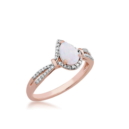 Opal and 1/7 ct. tw. Diamond Pear-Shaped Fashion Ring in 10K Pink Gold front view